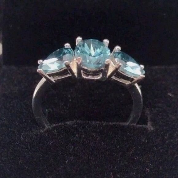 Blue Topaz CZ December Birthstone Sterling Silver Overlay Ring Size 7 + Box Gift - Picture 1 of 6